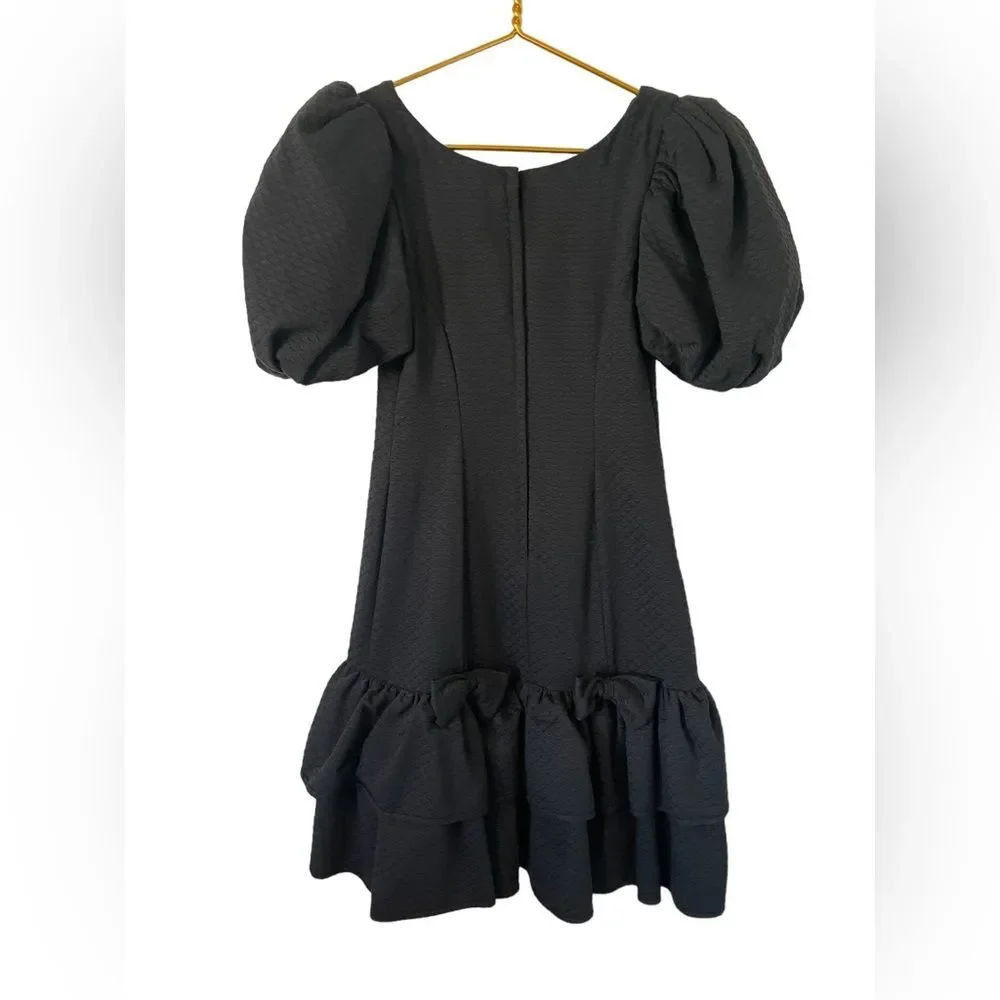 Blair Woolverton Puff‎ Sleeve Drop Waist Black Dress, Size 6